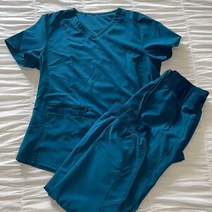 Caribbean blue jogger scrub set